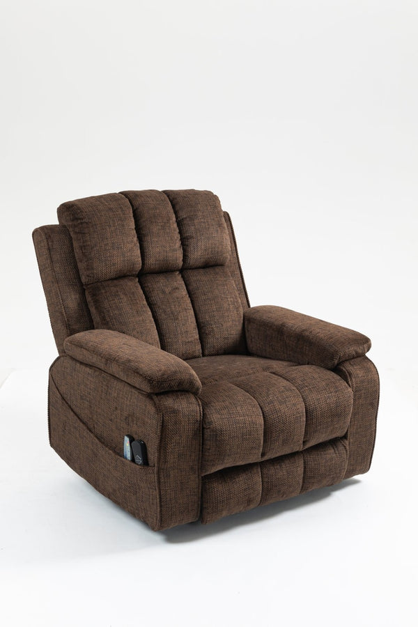 English Elm Oversized Power Lift Recliner with Heat Massage Lay Flat Design and Usb Charging Port Chocolate W547S00081