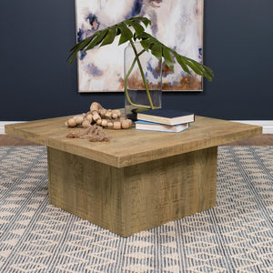 English Elm Exeter Mango Square Coffee Table with Natural Grain, Rustic-Modern Engineered Wood, 35.5" Square B062P375994