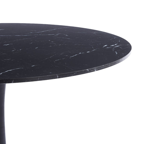 English Elm 42.1" Round Marble Look Pedestal Dining Table Mid Century Modern Seats Six Black W234P453954