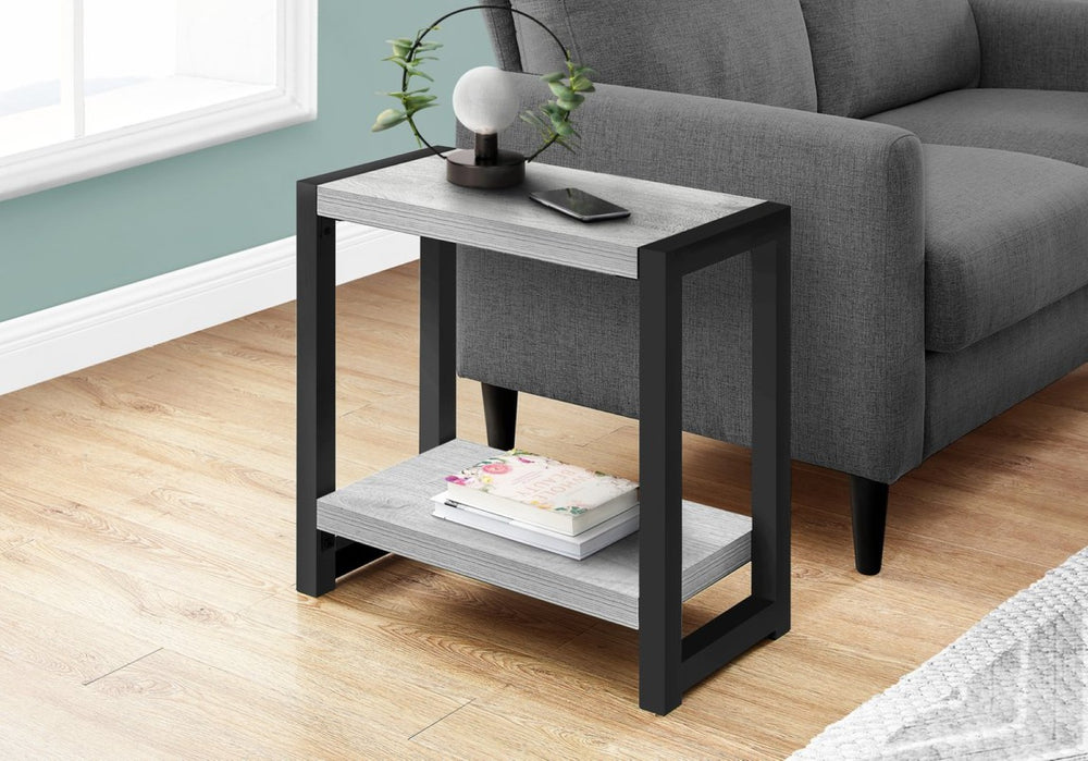 English Elm Accent Table Two Tier Narrow Black Laminate Metal Legs Modern Living Room Bedside B2710P218938