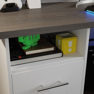 English Elm Gaming Desk White Finish with Dual Drawers & Adjustable Shelf for Cooling Airflow, Modern Durable Design B356P402674