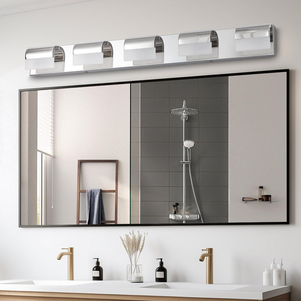 English Elm Modern Chrome 5-light Led Vanity Bar Acrylic Shades Bathroom Wall Fixture W1340P197252