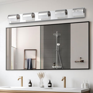 English Elm Modern Chrome 5-light Led Vanity Bar Acrylic Shades Bathroom Wall Fixture W1340P197252