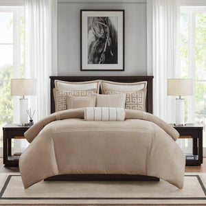 English Elm 9-piece King Bedding Set Velvet Slub Fabric Embroidered Comforter with Euro Shams Taupe B035P482954
