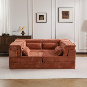 English Elm Compression Mahjong Sofa: Cozy Modular Floor Bed With Memory Foam & 4 Pillows, No Assembly, Orange W3723S00030
