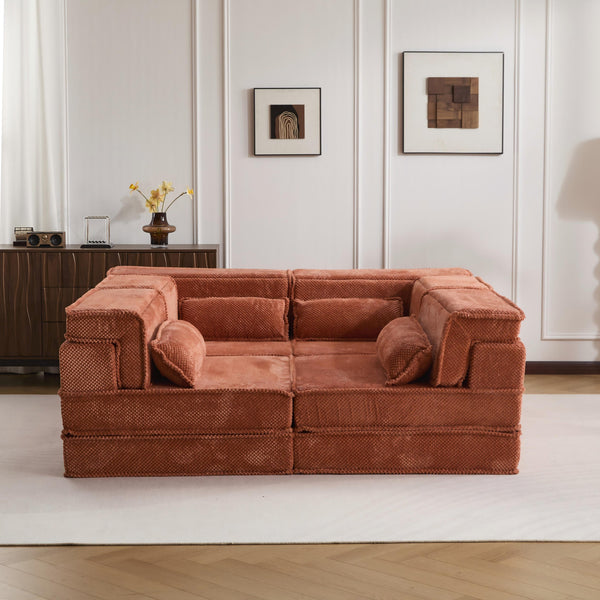 English Elm Compression Mahjong Sofa: Cozy Modular Floor Bed With Memory Foam & 4 Pillows, No Assembly, Orange W3723S00030