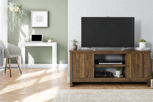 English Elm Tv Stand for 65 Inch Screens with Open Shelves Cabinets and Wire Management B2733P436849
