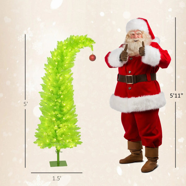English Elm 5 Ft Slim Pencil Artificial Christmas Tree Pre-lit Warm White Leds Whimsical Bent Top T3971P400538