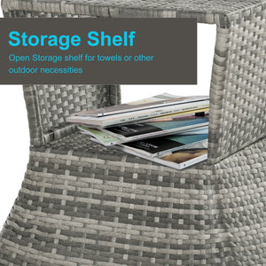 English Elm Outsunny Rattan Wicker Side Table With Umbrella Hole & 2-Tier Shelf - Stylish, Weather-Resistant Design W2225P200793-GIGA