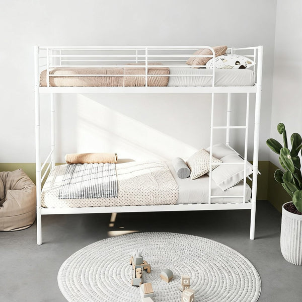 English Elm Bunk Bed Twin Over Iron Frame Full Guardrail Ladder No Box Spring Needed W3752P449020