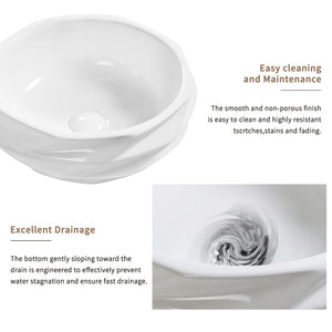 English Elm Round Diamond Quilted Ceramic Vessel Sink Gloss White Basin for Powder Rooms W3402P351192