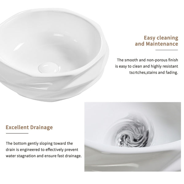 English Elm Round Diamond Quilted Ceramic Vessel Sink Gloss White Basin for Powder Rooms W3402P351192