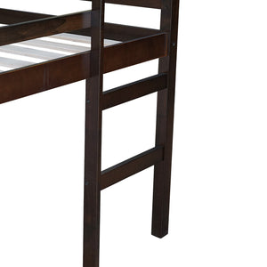 English Elm Full Rubber Wood Loft Bed Espresso — Space-Saving Full-Size Loft with Ladder, Sturdy 400 lb Capacity, Minimalist Design W504P228818