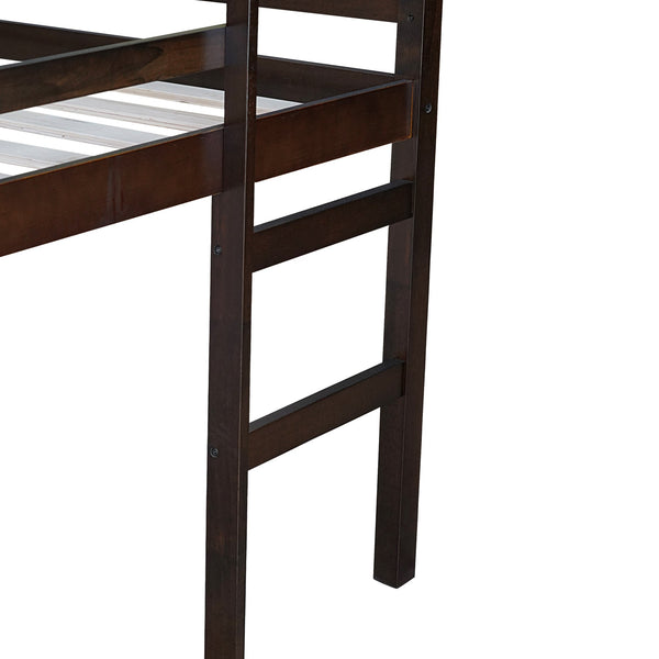 English Elm Full Rubber Wood Loft Bed Espresso — Space-Saving Full-Size Loft with Ladder, Sturdy 400 lb Capacity, Minimalist Design W504P228818