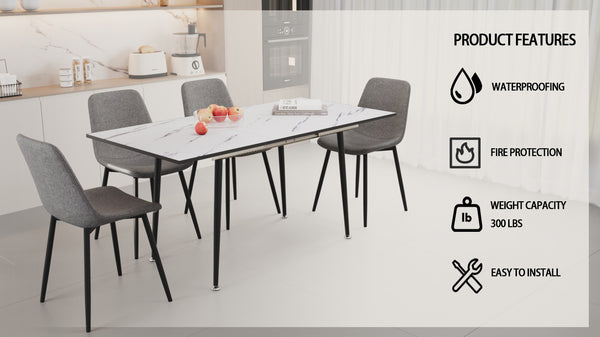 English Elm 47"-63" Extendable Modern Dining Table & Chair Set For 2-6 People - Elegant White & Grey Design W2189S00203