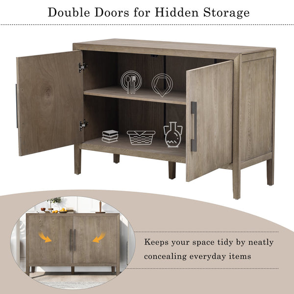 English Elm U_STYLE 47.2-Inch Farmhouse Sideboard with Ash Veneer, Double-Door Storage, Iron Handles, Stable Design Natural N711P241278A