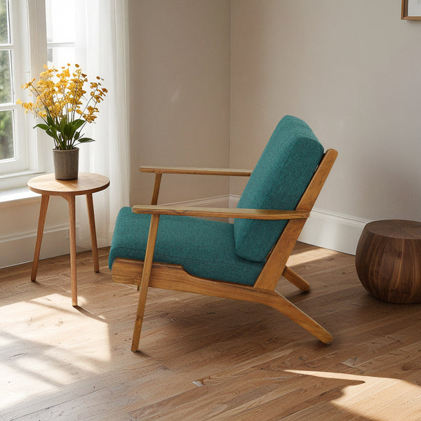 English Elm Ashcroft Furniture - Connor Solid Wood Linen Lounge Chair with Ergonomic Angled Back, High-Density Foam, Mid-Century Appeal Teal B183P281186