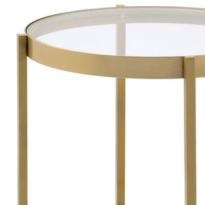 English Elm Charrot Round Tempered Glass End Table with Gold Metal Crossbar Base for Living Room B2726P426722