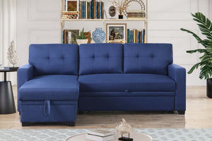 English Elm Convertible Upholstered Sectional Sofa with Pull-out Chaise Sleeper and Storage Blue B2730S00006