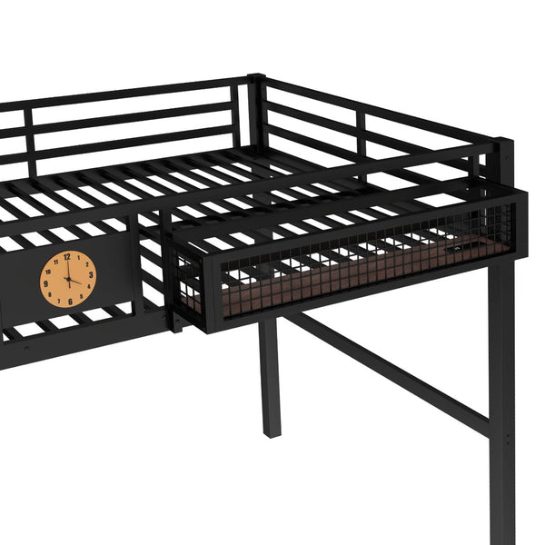 English Elm Twin Xl Solid Pine Loft Bed with Built-in Led Lighting and Storage Shelves W1580S00376