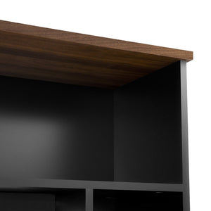 English Elm 95.5" Modern Farmhouse Wall Unit Mdf Bookshelf with Tempered Glass Cabinet Doors Black SJ000161AAB