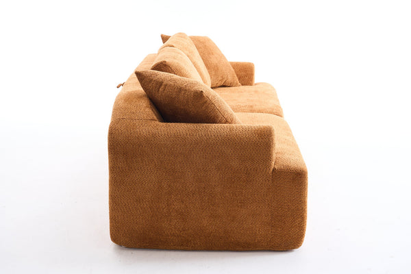 English Elm LY-024OR Plush 4-Seater Compression Sofa in Orange Crochet Yarn Fabric with 4 Pillows, Deep Seat Comfort W2231S00016