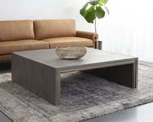 Sunpan HILBERT Coffee Table - Handcrafted Grey Acacia with Brass Trim, Unique Design for Modern Homes 110028