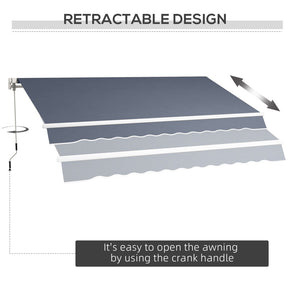 English Elm Outsunny 12' X 10' Manual Crank Retractable Awning - Uv & Water-Resistant Shade For Decks & Patios W2225P174222-GIGA