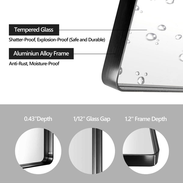English Elm 24X36 Inch Black Aluminium Frame Bathroom Mirror – Modern Design, Hd Clarity, Easy Installation & Safe T3757P347036