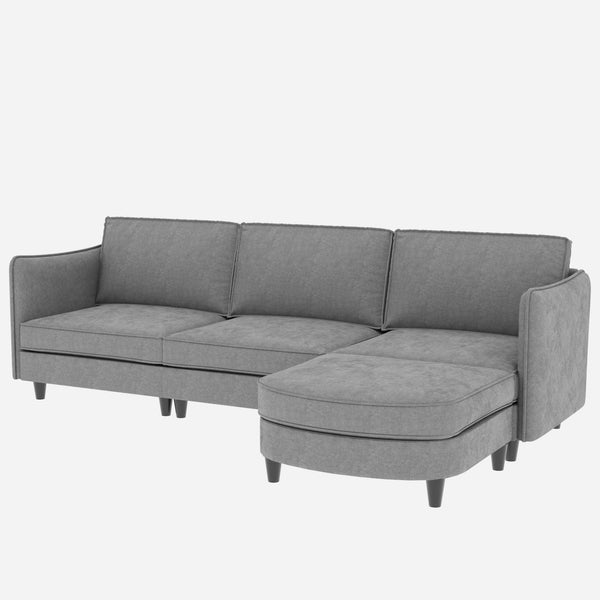 English Elm 107.8'' Large L-Shaped 3-Seater Sofa With Movable Ottoman & Storage Pockets For Modern Spaces W680S00037