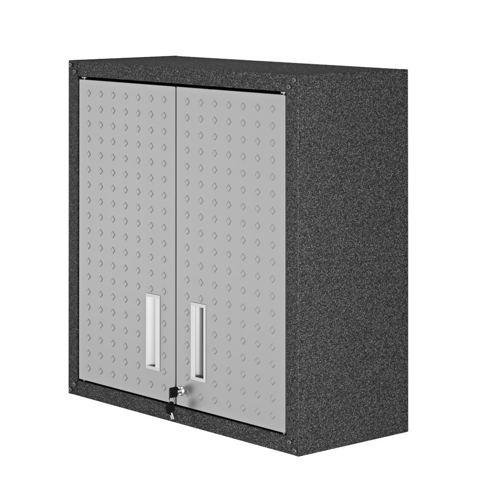 English Elm Floating Wall Cabinet Lockable Industrial Storage with Diamond Texture Dark Gray Finish B365P410806