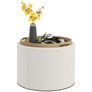 English Elm Round Linen Upholstered Storage Ottoman with Flip Tray Lid for Living Room Decor T3971P399141