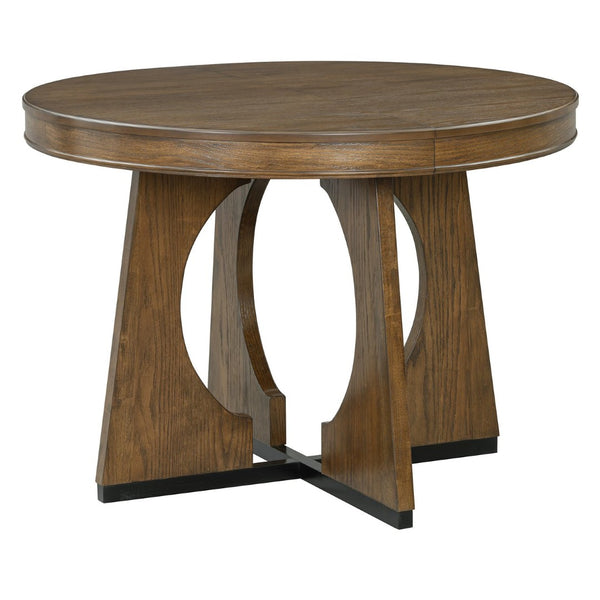 English Elm Trexm Extendable Round Dining Set Oak Veneer Sculptural Base Seats Four to Six Walnut ST000131AAP-2026