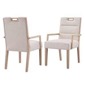 English Elm Upholstered Armchair Dining Chairs Rubberwood Frame Soft Padded Seat Set of 2 Beige,Natural N768P391161N
