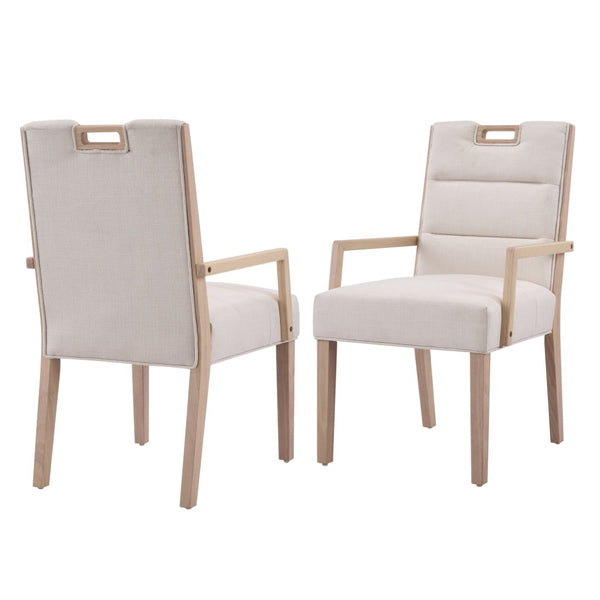 English Elm Upholstered Armchair Dining Chairs Rubberwood Frame Soft Padded Seat Set of 2 Beige,Natural N768P391161N