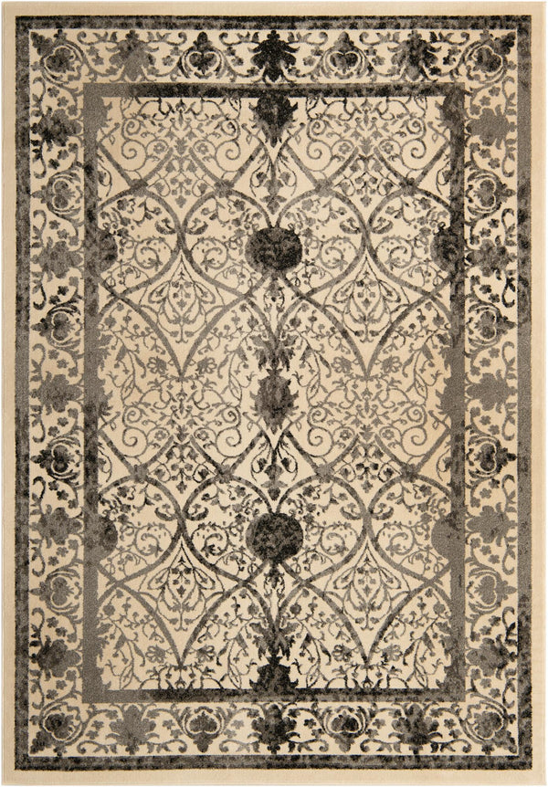 Unique Loom La Jolla Traditional Machine Made Floral Rug Ivory and Gray, Black/Gray/Ivory 7' 1" x 10' 0"