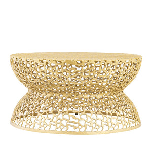 English Elm T3704-35 Round Aluminum Lattice Coffee Table with Sculptural Cutout Design for Modern Lofts Gold B009P417513