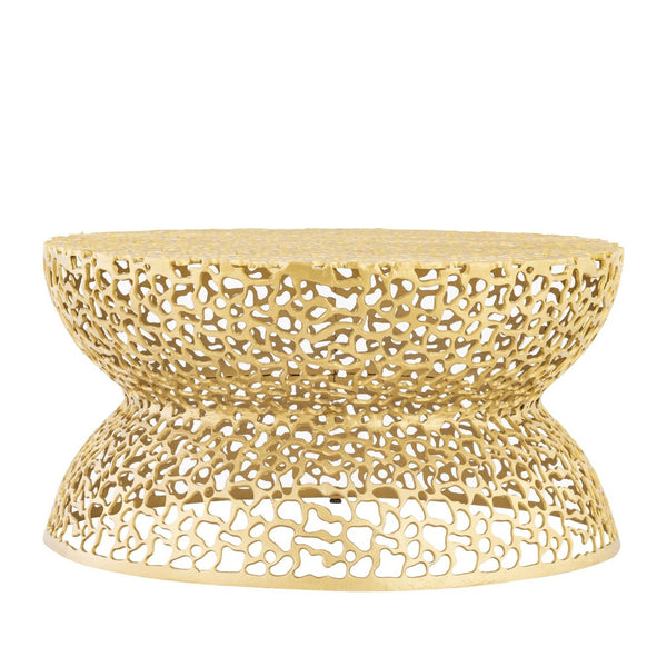 English Elm T3704-35 Round Aluminum Lattice Coffee Table with Sculptural Cutout Design for Modern Lofts Gold B009P417513
