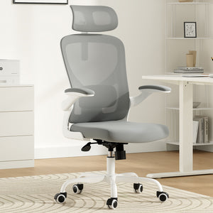 English Elm Ergonomic Office chair with adjustable headrest and lumbar support, breathable mesh, space-saving design Gray,White T3623P368561