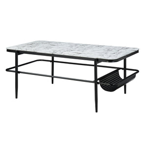 English Elm 3pc Martine Occasional Table Set with Marble Print Tempered Fluted Glass Tops & Black Metal Base, Modern Storage B011P298386