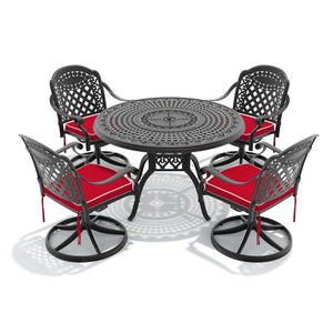 English Elm 5-piece Cast Aluminum Outdoor Dining Set with Ornate Swivel Chairs and Round Patio Table W1710S00307