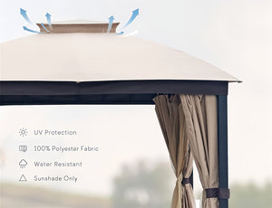 English Elm 10X10FT Softtop Metal Gazebo with Vented Double Roof, Mosquito Netting & Waterproof UV Curtains, Sturdy Galvanized Frame W2259S00051
