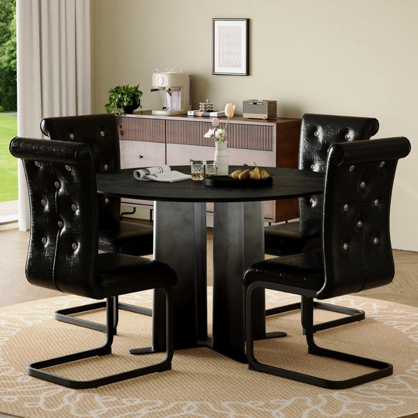 English Elm Modern Round Pedestal Dining Set with Tufted Pvc Chairs and Gradient Base W3875S00078