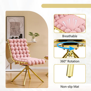 English Elm Cream Dutch Velvet Swivel Chair Tufted Bubble Backrest Glam Armless Accent Seat Gold,Pink W3875P448020