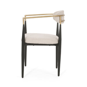 English Elm Dining Arm Chairs Set of 2 Gold Accent Iron Frame Upholstered Modern Minimalist N771P392272A
