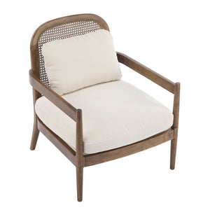 English Elm Christopher Knight Home® - [Set of 2] 26.6" Mid-Century Modern Accent Chair with Solid Wood Frame, Rattan Back and Plush Upholstery Beige Stripe,Light Brown N767P298390I