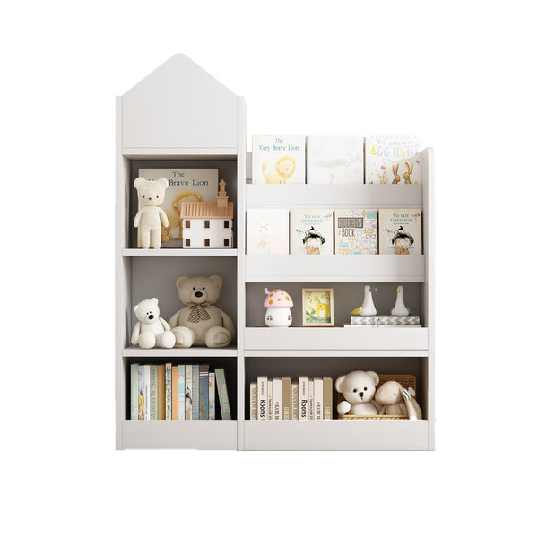 English Elm White Kids Wooden Bookshelf Toy Storage Organizer with 6 Compartments, 2 Baskets, Durable MDF, Easy Assembly W2876P233554
