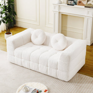English Elm 66.5-inch Cloud Sofa with Lychee-Textured Plush Polyester, High-Density Foam Comfort & Chic Design Beige W834P366232