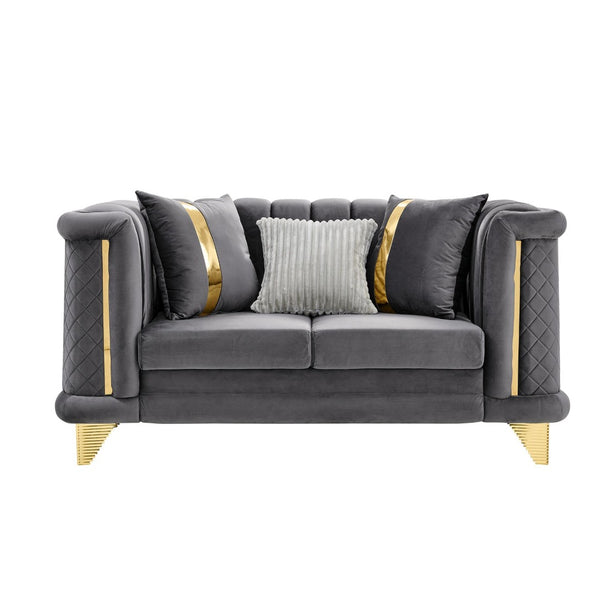 English Elm 69 Inch Velvet Tufted Loveseat Glam Victorian Silhouette with Metallic Steel Accents W1191S00104