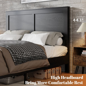 English Elm Bed Frame Full Size – Sturdy Wood Platform, Noise-Free, Easy Assembly, Ample Under-Bed Storage, Dark Finish W636P210908